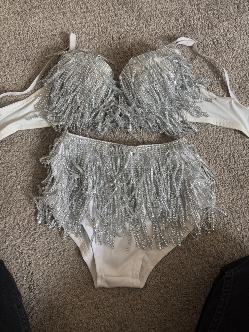 Silver Sequin Fringe High-Waist Bikini Set - Women's Swim